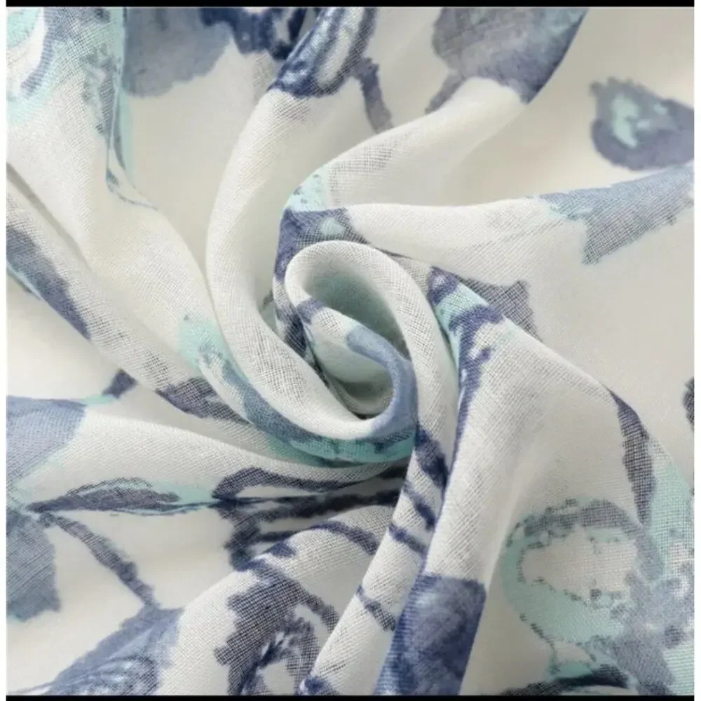 NEW Boho Butterfly Design Tasseled Rectangle Soft Chic Scarf Large Blue White